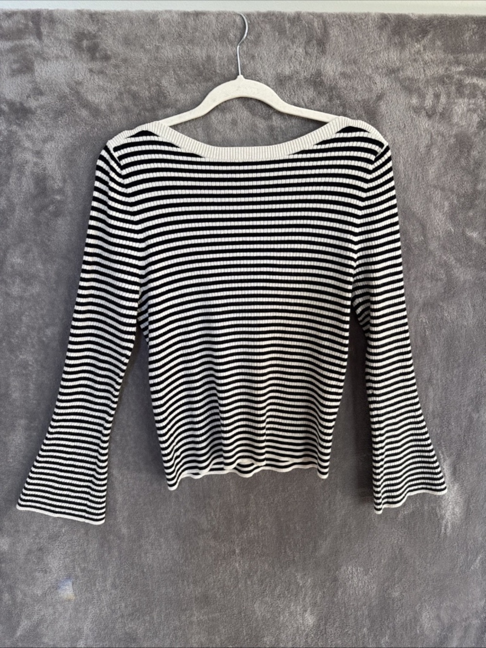 LOFT Women's Striped Bell Sleeve Tunic Black & White XL Boho